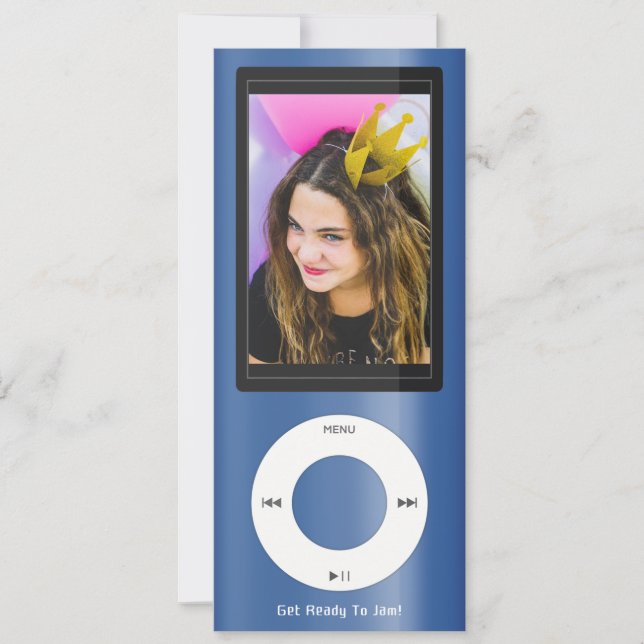 Blue MP3 Music Player Birthday Invitation (Front)