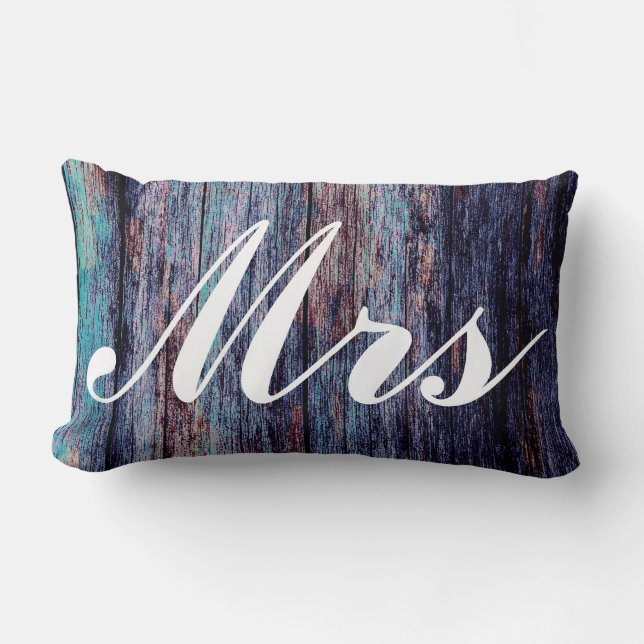 Blue Mr and Mrs Wedding Gift Lumbar Pillow (Front)