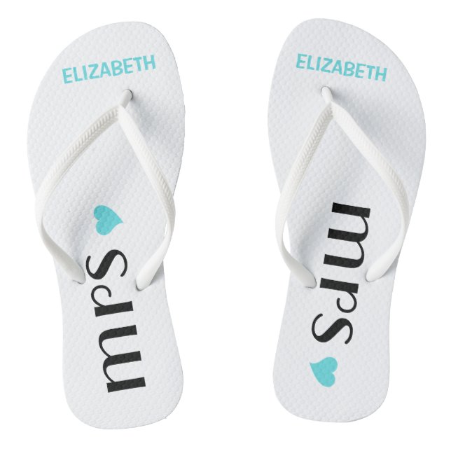Blue Mrs. Flip Flops | Personalized Brides Wedding (Footbed)