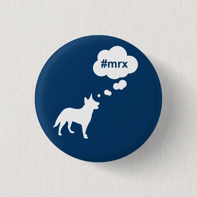Blue #mrx and dog Button (Front)