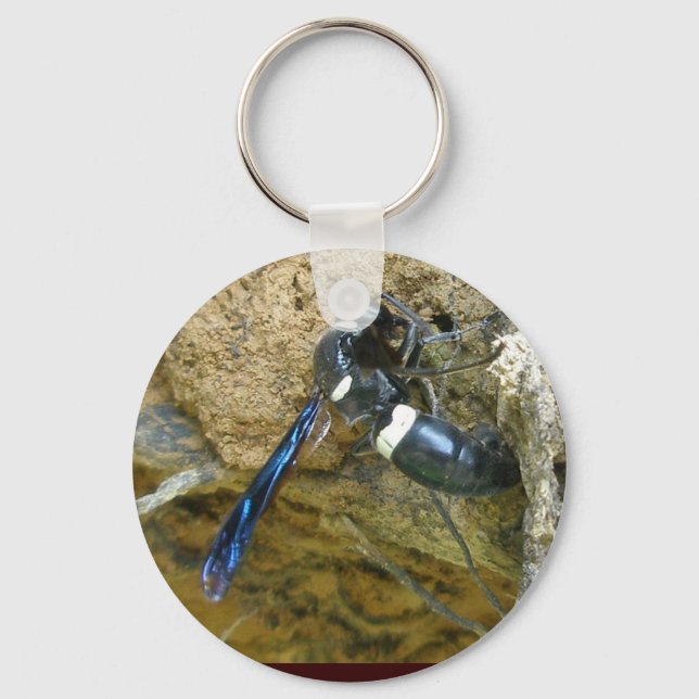 Blue Mud Dauber Wasp Keychain (Front)