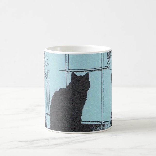 Blue Mug with Black Cat in Window (Center)
