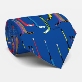 Blue Multi Color Hockey Goalie Sticks Neck Tie
