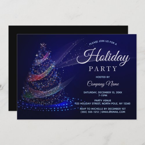 Blue Multi Color Tree Corporate Holiday Party Invitation