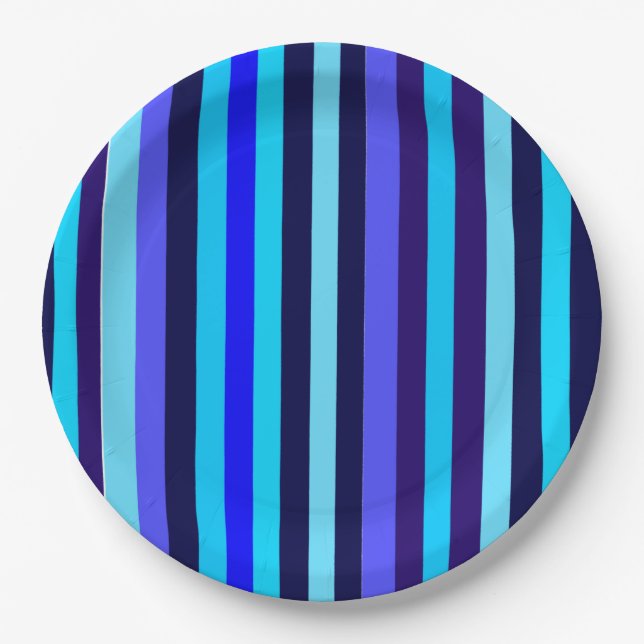 Blue Multi Tone Stripes  Paper Plates (Front)