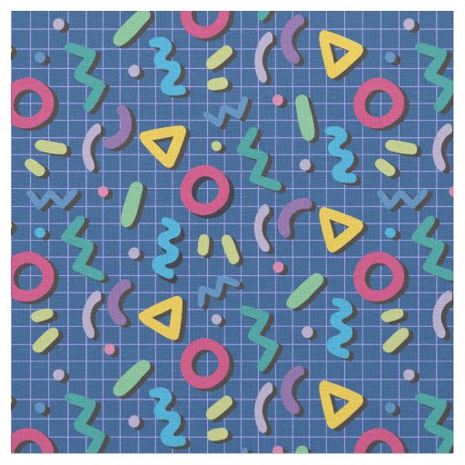 Blue Multicolor 80s Memphis Pattern Fabric