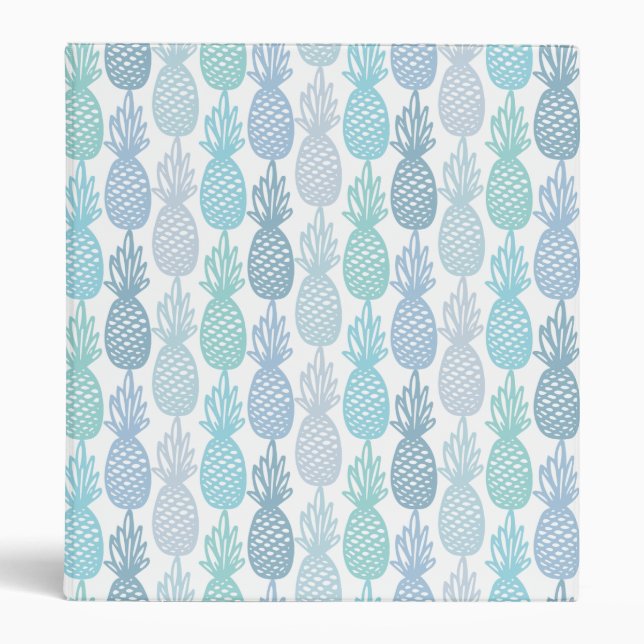 Blue Multicolor Tropical Pineapple Pattern 3 Ring Binder (Front)