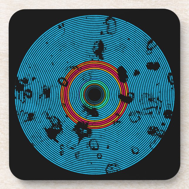 Blue Multicolor Vinyl Disc Texture Pattern Drink Coaster (Front)