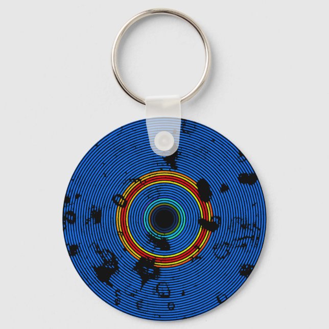 BLUE Multicolor Vinyl Disc Texture Pattern  Keychain (Front)
