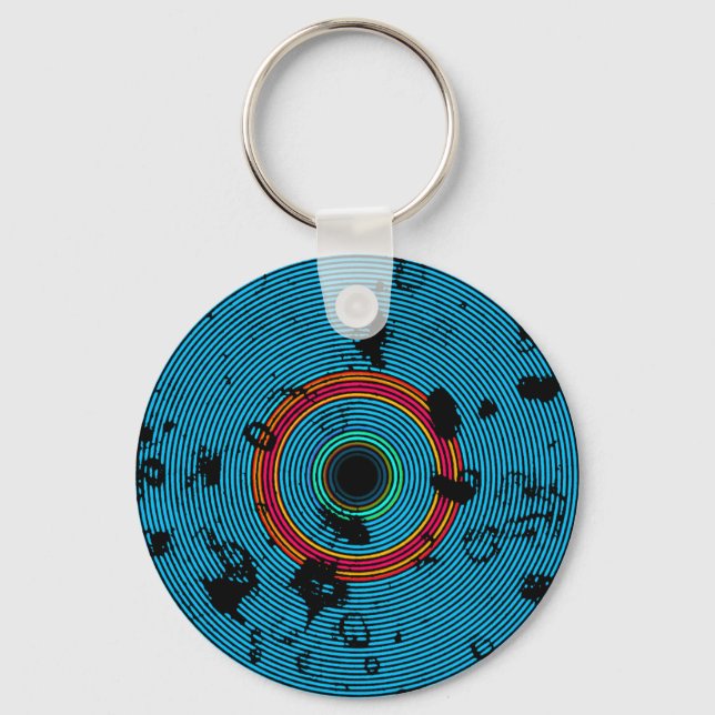 Blue Multicolor Vinyl Disc Texture Pattern Keychain (Front)