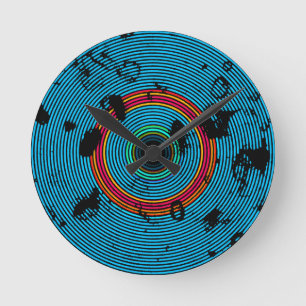 Blue Multicolor Vinyl Disc Texture Pattern Round Clock