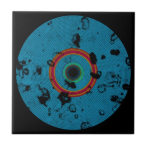 Blue Multicolor Vinyl Disc Texture Pattern Tile