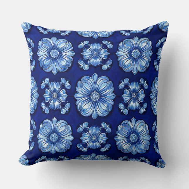 Blue Multicolored Vibrant Pattern Throw Pillow (Front)