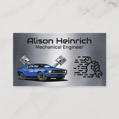 Blue Muscle Car  Auto Mechanic Logo Business Card