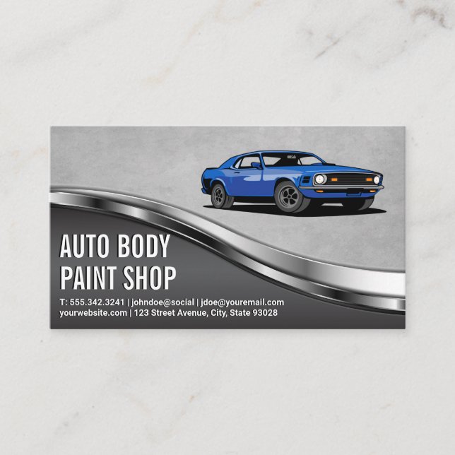 Blue Muscle Car | Auto Services Business Card (Front)