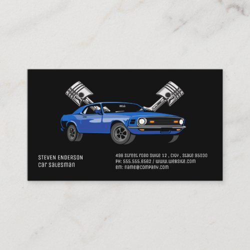 Blue Muscle Car  Pistons  Auto Business Card