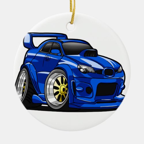 Blue muscle car speed cartoon _ Choose back color Ceramic Ornament