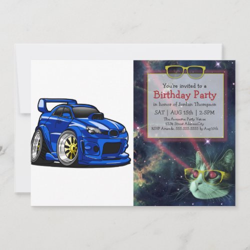 Blue muscle car speed cartoon _ Choose back color Invitation