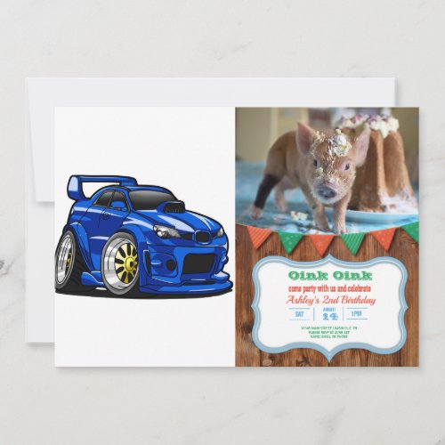 Blue muscle car speed cartoon _ Choose back color Invitation