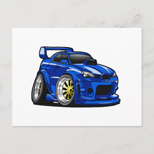 Blue muscle car speed cartoon _ Choose back color Postcard
