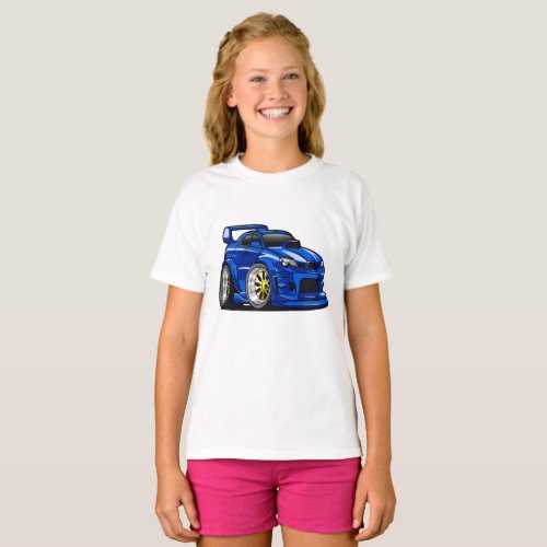 Blue muscle car speed cartoon _ Choose back color T_Shirt