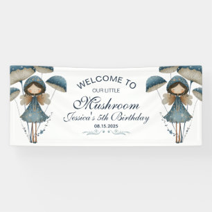 Blue Mushroom Fairy Enchanted Kids Birthday Party Banner