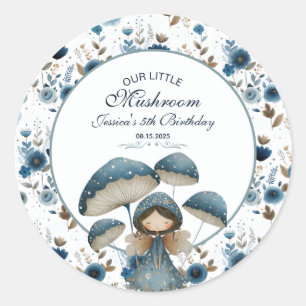 Blue Mushroom Fairy Enchanted Kids Birthday Party Classic Round Sticker