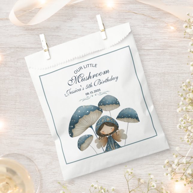 Blue Mushroom Fairy Enchanted Kids Birthday Party  Favor Bag (Clipped)