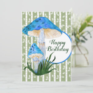 Blue Mushrooms on Aspen Birthday Flat Card