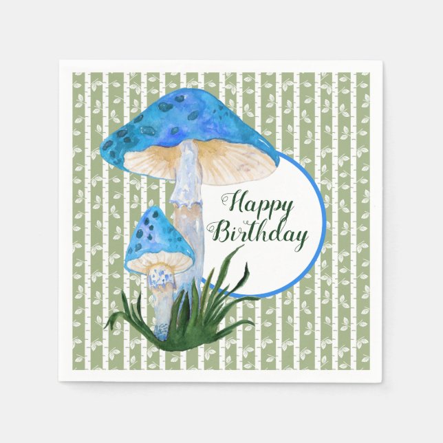 Blue Mushrooms on Aspen Birthday  Napkins (Front)