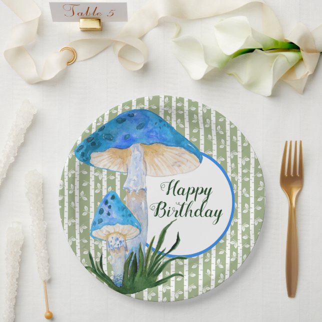 Blue Mushrooms on Aspen Birthday  Paper Plates (Wedding)