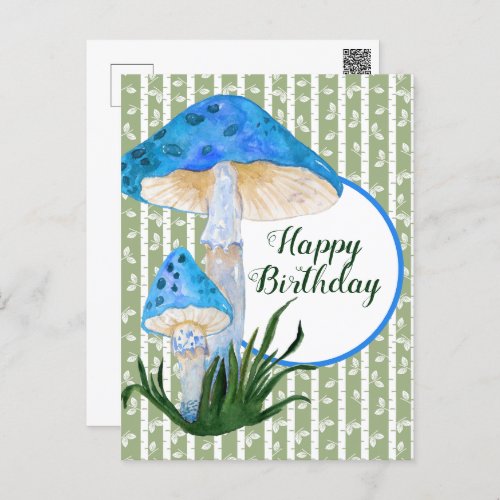 Blue Mushrooms on Aspen Birthday Postcard