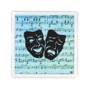 Blue Music Art Unites Theater Masks Acrylic Tray