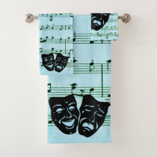 Blue Music Art Unites Theater Masks  Bath Towel Set