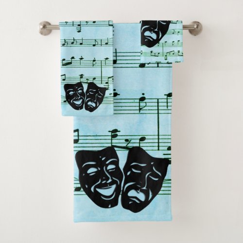 Blue Music Art Unites Theater Masks  Bath Towel Set