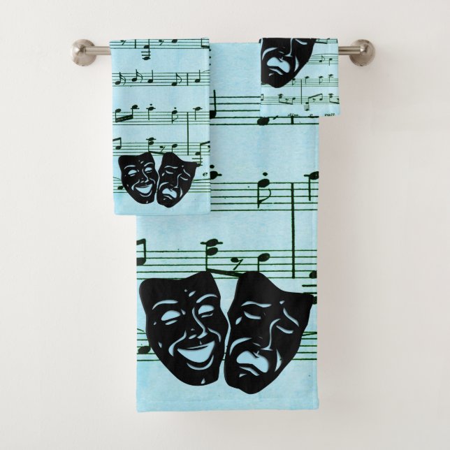 Blue Music Art Unites Theater Masks  Bath Towel Set (Insitu)