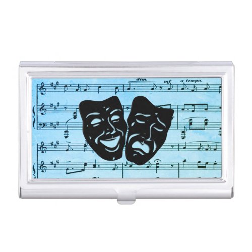 Blue Music Art Unites Theater Masks  Business Card Case
