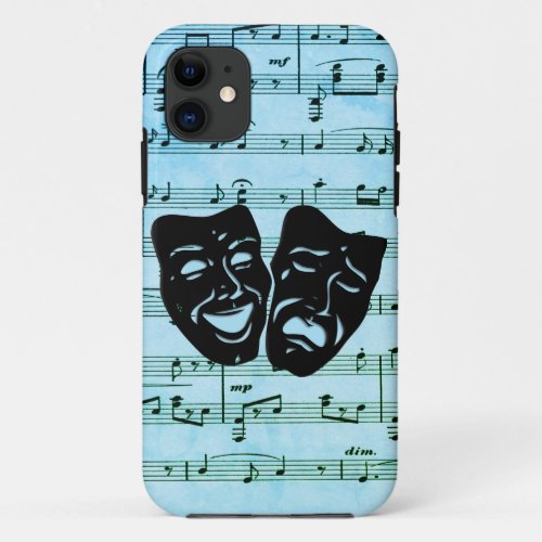 Blue Music Art Unites Theater Masks  iPhone 11 Case