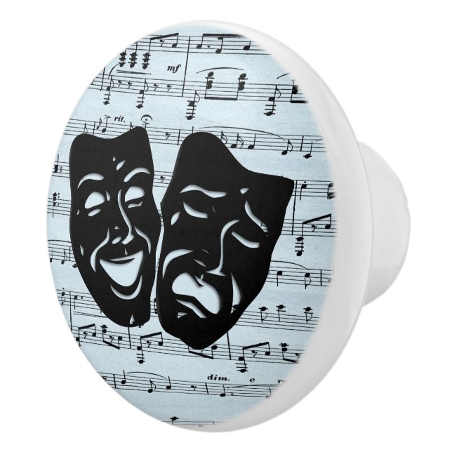 Blue Music Art Unites Theater Masks  Ceramic Knob (Right)