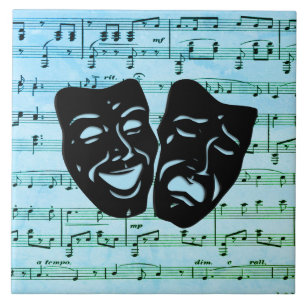 Blue Music Art Unites Theater Masks Ceramic Tile