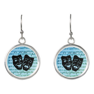 Blue Music Art Unites Theater Masks  Earrings