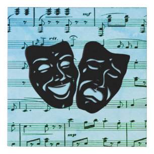 Blue Music Art Unites Theater Masks Faux Canvas Print
