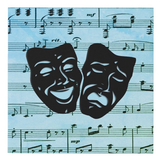 Blue Music Art Unites Theater Masks  Faux Canvas Print (Front)