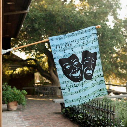 Blue Music Art Unites Theater Masks  House Flag