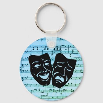Blue Music Art Unites Theater Masks  Keychain by kahmier at Zazzle