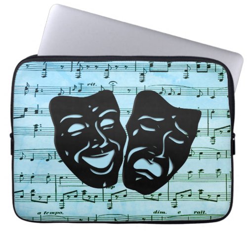 Blue Music Art Unites Theater Masks  Laptop Sleeve