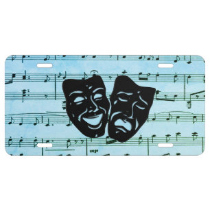 Blue Music Art Unites Theater Masks License Plate