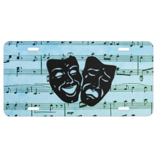 Blue Music Art Unites Theater Masks  License Plate