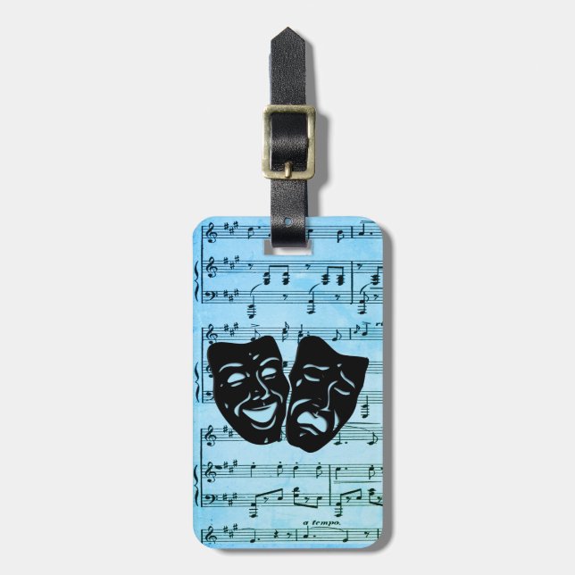 Blue Music Art Unites Theater Masks  Luggage Tag (Front Vertical)