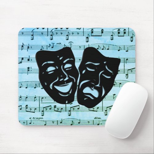 Blue Music Art Unites Theater Masks  Mouse Pad